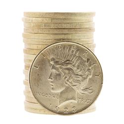 Roll of (20) Brilliant Uncirculated 1923 $1 Peace Silver Dollar Coins