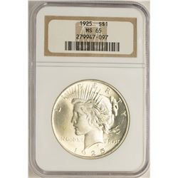 1925 $1 Peace Silver Dollar Coin NGC MS65