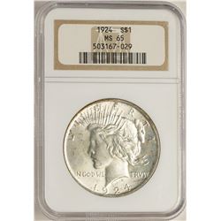 1924 $1 Peace Silver Dollar Coin NGC MS65
