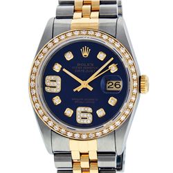 Rolex Mens Two Tone 14K Blue Diamond 36MM Datejust Wristwatch