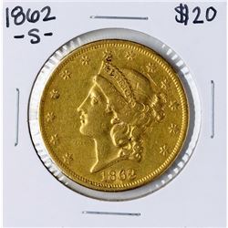 1862-S $20 Liberty Head Double Eagle Gold Coin