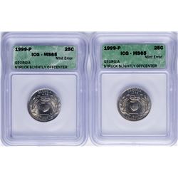 Lot of (2) 1999-P Georgia State Quarter Coins ICG MS65 Struck Slightly Offcenter