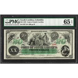 1872 $20 State of South Carolina Revenue Bond Obsolete Note PMG Gem Uncirculated