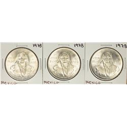 Lot of (3) 1978 Mexico Cien Pesos Silver Coins