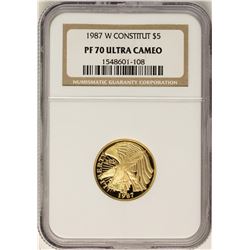 1987-W $5 Proof Constitution Commemorative Gold Coin NGC PF70 Ultra Cameo