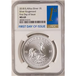 2018 South Africa Krugerrand Silver Coin NGC MS69 First Day of Issue