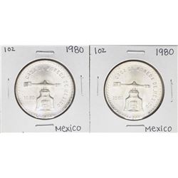 Lot of (2) Brilliant Uncirculated 1980 Mexico Una Onza Casas De Moneda Silver Co