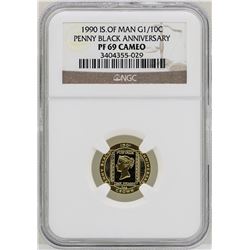 1990 Isle of Man Penny Black Anniversary 1/10 oz. Gold Coin NGC PF69 Cameo