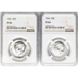 Lot of (2) 1964 Franklin Half Dollar Coins NGC PF66