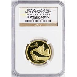 1987 Canada $100 Proof Winter Olympics Commemorative Gold Coin NGC PF69 Ultra Ca