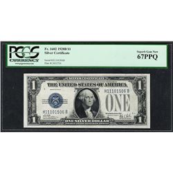 1928B $1 Funnyback Silver Certificate Note Fr.1602 PCGS Superb Gem New 67PPQ