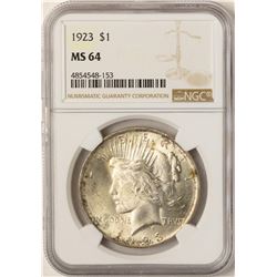1923 $1 Peace Silver Dollar Coin NGC MS64