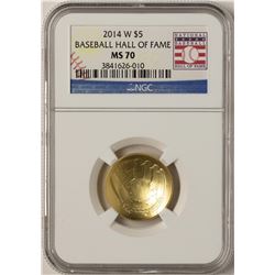2014-W $5 Baseball Hall of Fame Commemorative Gold Coin NGC MS70