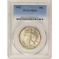1942 Walking Liberty Half Dollar Coin PCGS MS64