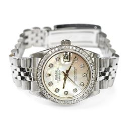 Rolex Ladies Datejust Stainless Steel 31mm Mother of Pearl Diamond Dial Watch