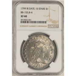 1799 IR Date 15 Stars Flowing Hair Dollar Coin NGC XF40
