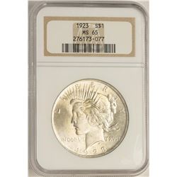 1923 $1 Peace Silver Dollar Coin NGC MS65