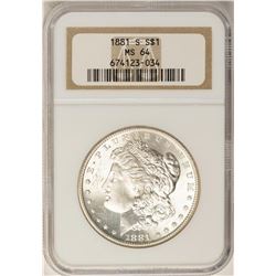 1881-S $1 Morgan Silver Dollar Coin NGC MS64
