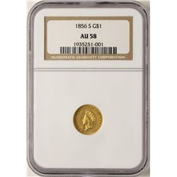 1856-S $1 Indian Princess Head Gold Dollar Coin NGC AU58
