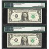Image 2 : (2) Consecutive 1985 $1 Federal Reserve Notes ERROR Blank Reverse PMG Choice Unc