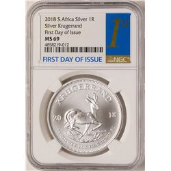2018 South Africa Krugerrand Silver Coin NGC MS69 First Day of Issue