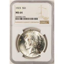 1923 $1 Peace Silver Dollar Coin NGC MS64