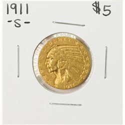 1911-S $5 Indian Head Half Eagle Gold Coin