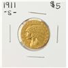 Image 1 : 1911-S $5 Indian Head Half Eagle Gold Coin