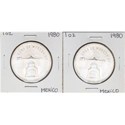 Lot of (2) Brilliant Uncirculated 1980 Mexico Una Onza Casas De Moneda Silver Co