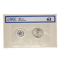 1886 $1 Morgan Silver Dollar Coin GSA Soft Pack NGC MS62