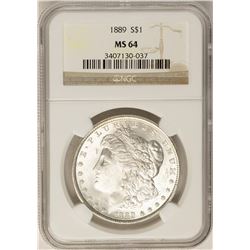 1889 $1 Morgan Silver Dollar Coin NGC MS64