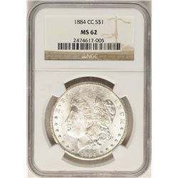 1884-CC $1 Morgan Silver Dollar Coin NGC MS62
