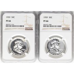 Lot of (2) 1959 Franklin Half Dollar Coins NGC PF66
