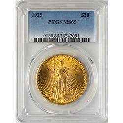 1925 $20 St. Gaudens Double Eagle Gold Coin PCGS MS65