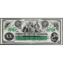 1872 $20 State of South Carolina Revenue Bond Obsolete Note
