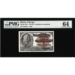 1893 World's Columbian Exposition Ticket Columbus PMG Choice Uncirculated 64
