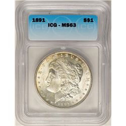 1891 $1 Morgan Silver Dollar Coin ICG MS63