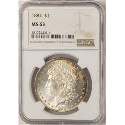 1882 $1 Morgan Silver Dollar Coin NGC MS63 Nice Toning