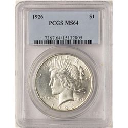 1926 $1 Peace Silver Dollar Coin PCGS MS64