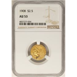1908 $2 1/2 Indian Head Quarter Eagle Gold Coin AU53