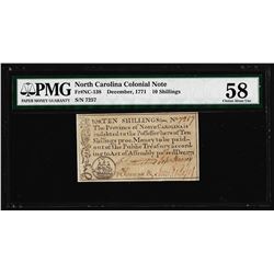1771 North Carolina 10 Shillings Colonial Currency Note PMG Choice About Unc. 58