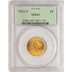 1882-S $5 Liberty Head Half Eagle Gold Coin PCGS MS63 Old Green Holder