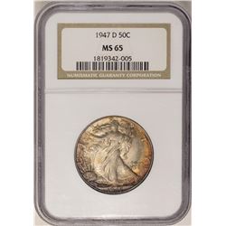 1947-D Walking Liberty Half Dollar Coin NGC MS65 Nice Toning