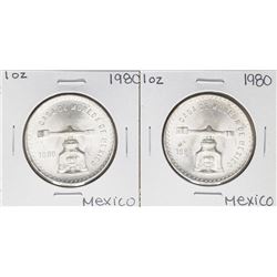 Lot of (2) Brilliant Uncirculated 1980 Mexico Una Onza Casas De Moneda Silver Co