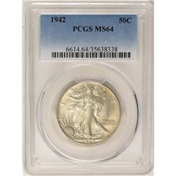 1942 Walking Liberty Half Dollar Coin PCGS MS64