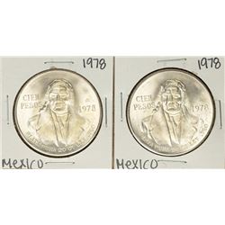Lot of (2) 1978 Mexico Cien Pesos Silver Coins