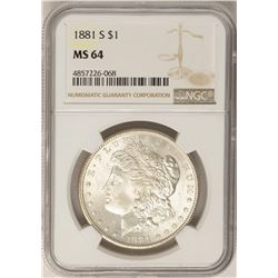 1881-S $1 Morgan Silver Dollar Coin NGC MS64