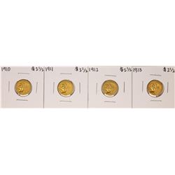 Lot of 1910-1913 $2 1/2 Indian Head Quarter Eagle Gold Coins