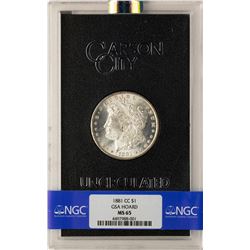 1881-CC $1 Morgan Silver Dollar Coin GSA Hoard Uncirculated NGC MS65