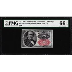 1874 25 Cents Fifth Issue Fractional Currency Note Fr.1309 PMG Gem Uncirculated